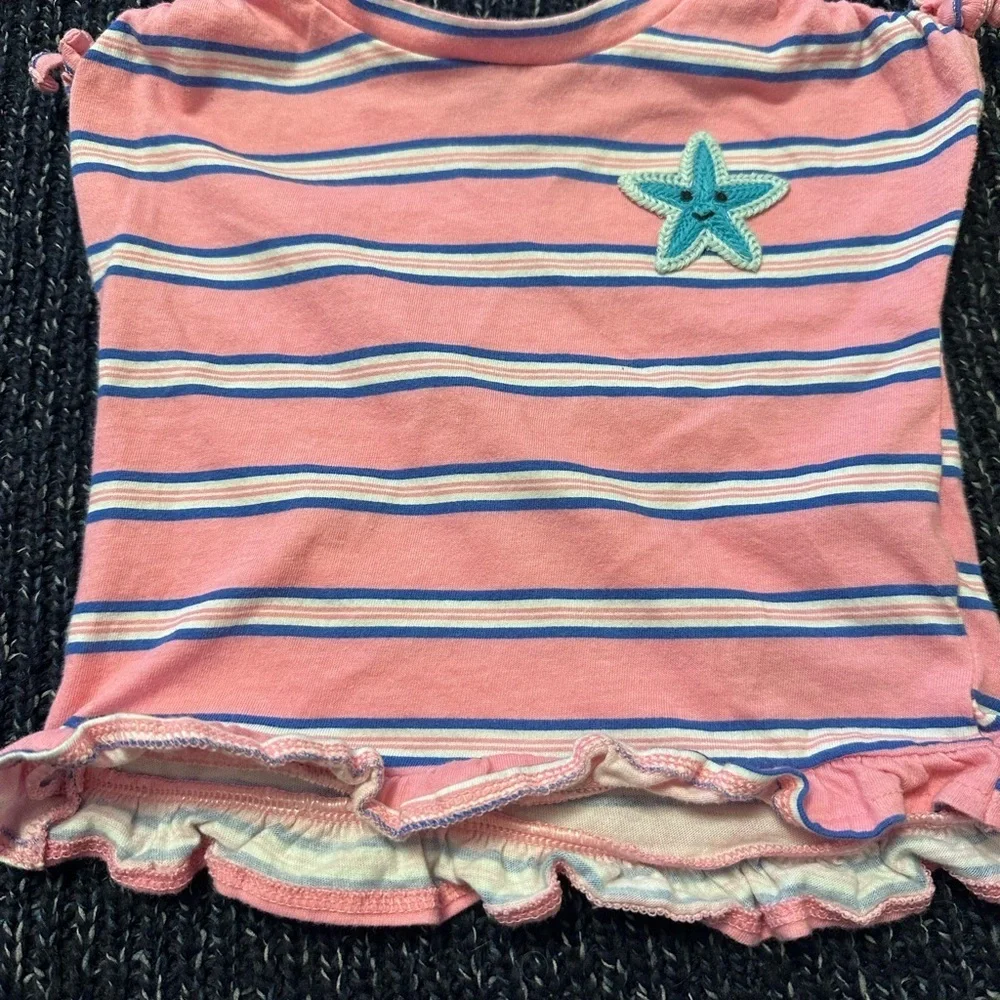 🌊 Old Navy Baby Girl Outfit Set 6-12M Pink Stripe Peplum Top & Leggings *